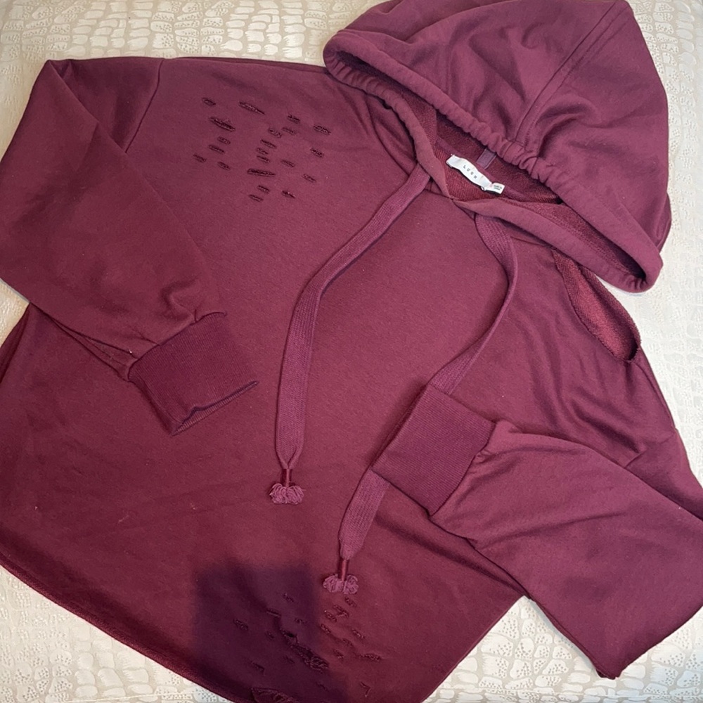 Maroon Lush Distressed Hoodie